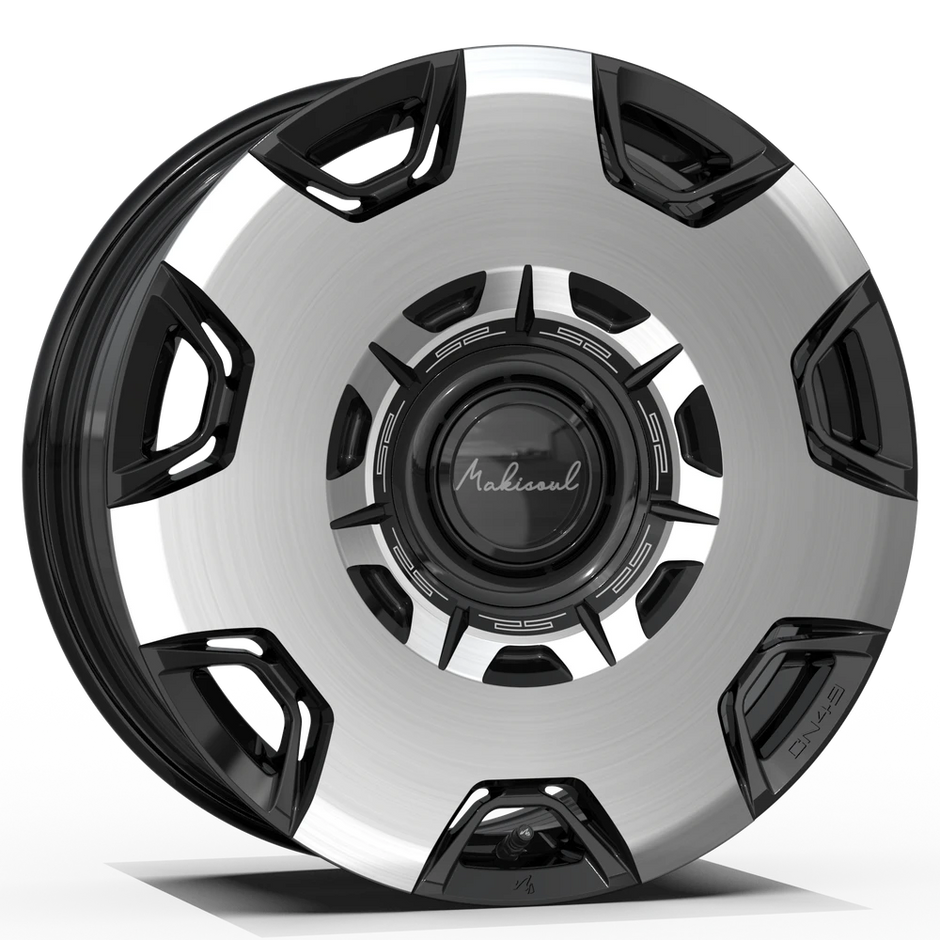 Makstton FF CN49 flow formed wheel in piano black with machined face view 2