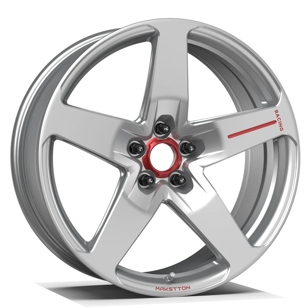 Makstton FG RE05 custom forged wheel with the Custom Color finish in silver and red