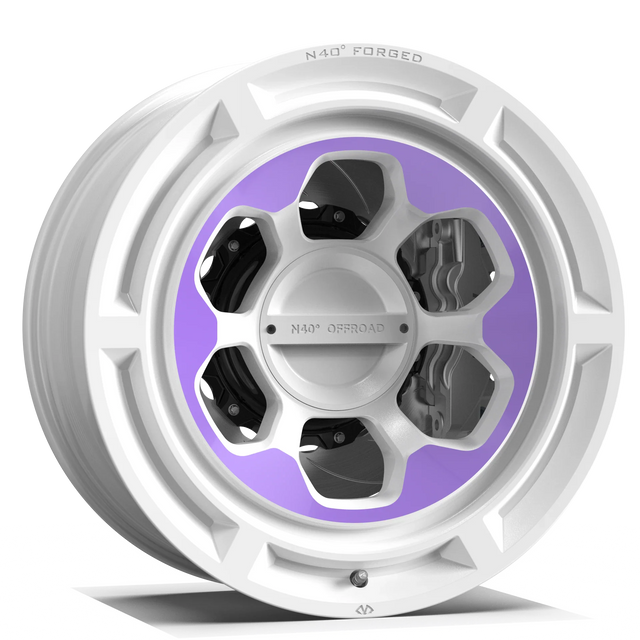 Makstton N40° FG HV6 custom-forged off-road wheel in white with a custom purple accent